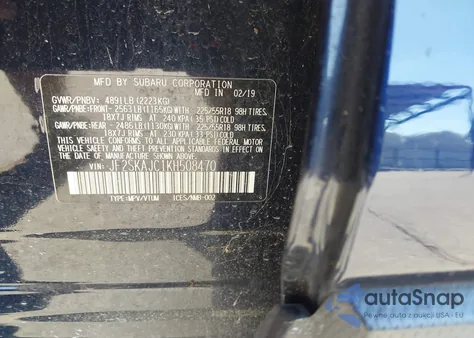 2019 Subaru Forester Sport z USA, uszkodzony, nr VIN JF2SKAJC1KH508470